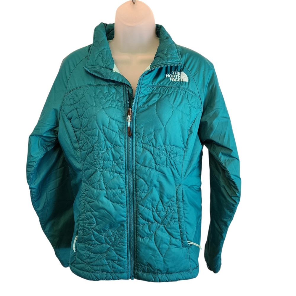The North Face Women's Small Teal Blue Floral Quilted Full Zip Jacket Coat